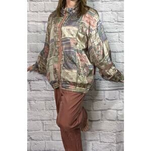 Vintage 90's Silk Xposure 100% Silk Boho Track Suit with Bomber Jacket